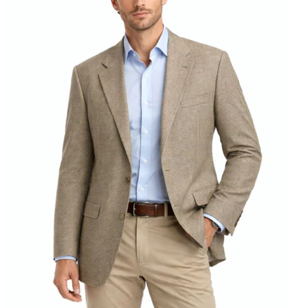 Pincus Brothers Maxwell Nordstrom Men's Tan Houndstooth Wool Sport Coat Size 48
